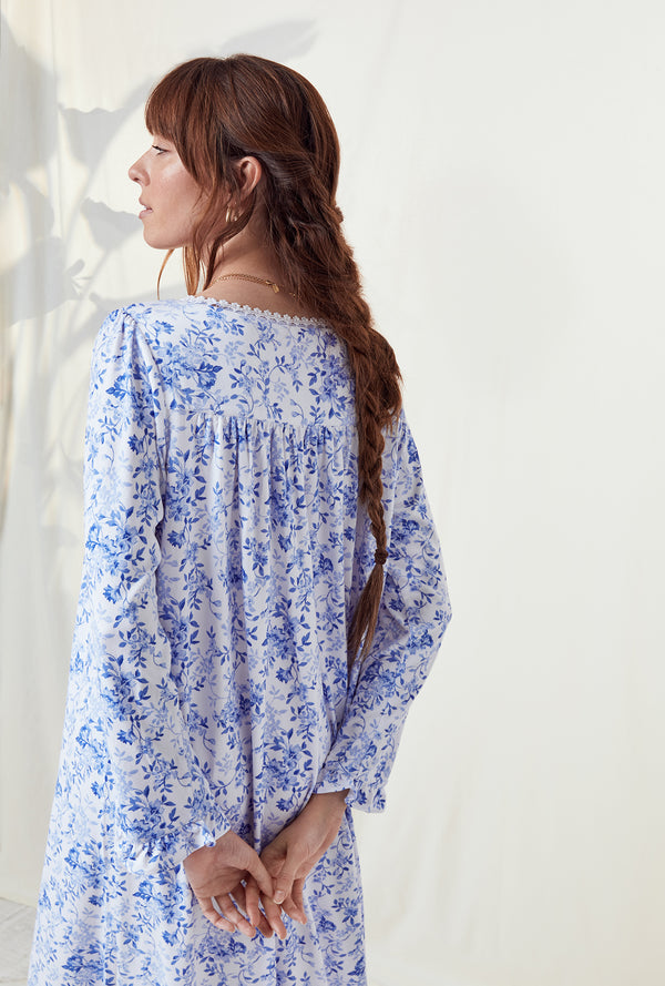Dream Sweater Knit Blue Floral Long Nightgown