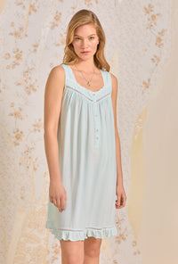 A lady wearing Ecovero  Coastal Stripe Short Chemise