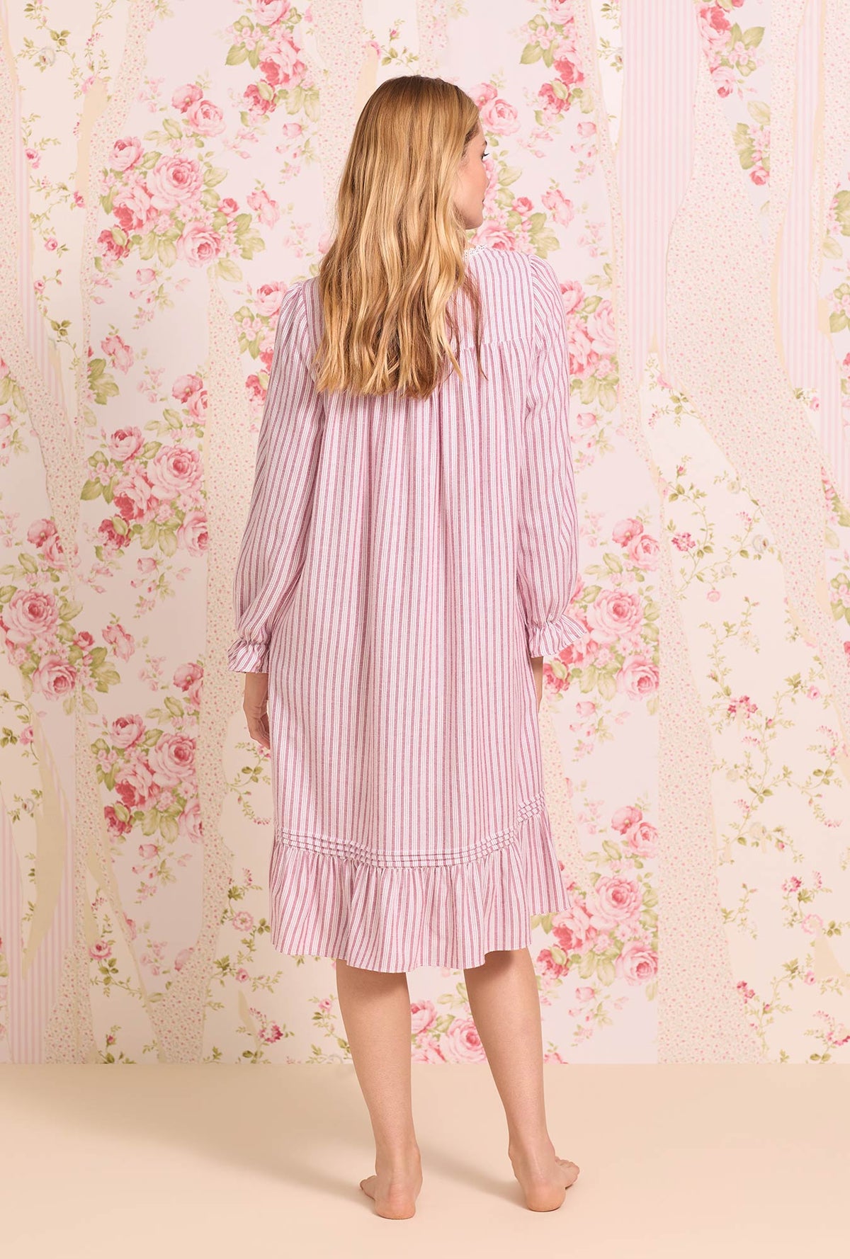 Berry Stripe Cotton Rayon Flannel Waltz Nightgown