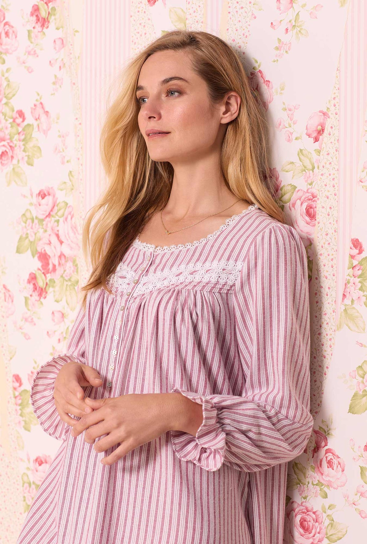 Berry Stripe Cotton Rayon Flannel Waltz Nightgown