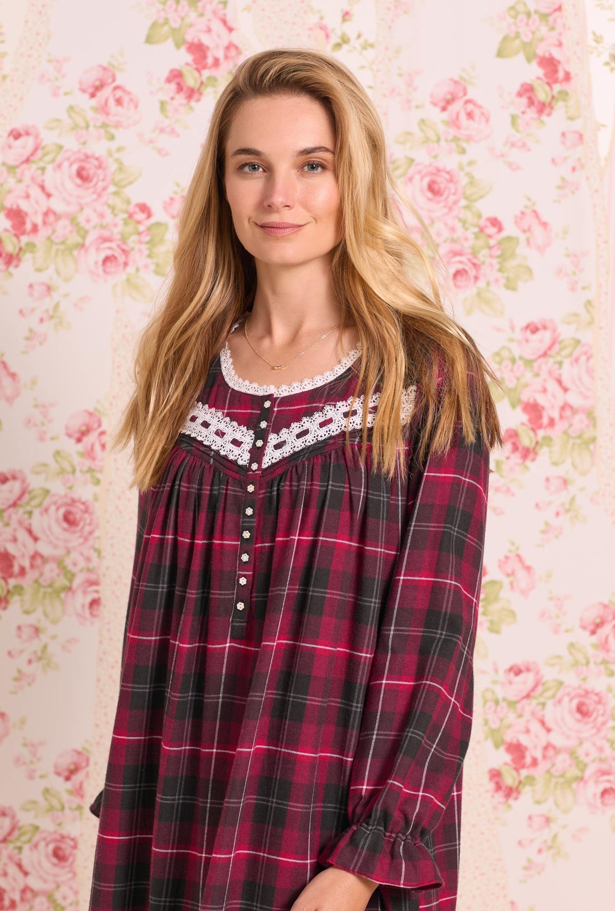 Hollyberry Plaid Cotton Rayon Flannel Waltz Nightgown