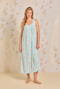 A lady wearing Aqua Wildflower Knit Nightgown