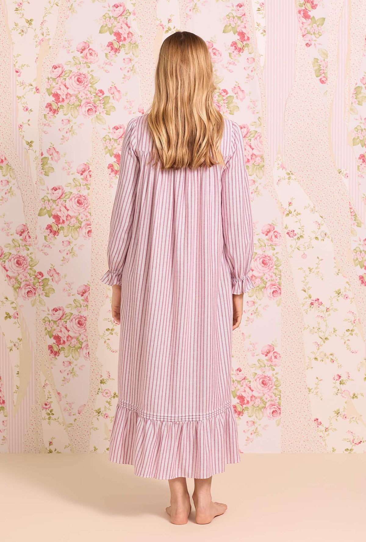 Berry Stripe Cotton Rayon Flannel Long Nightgown