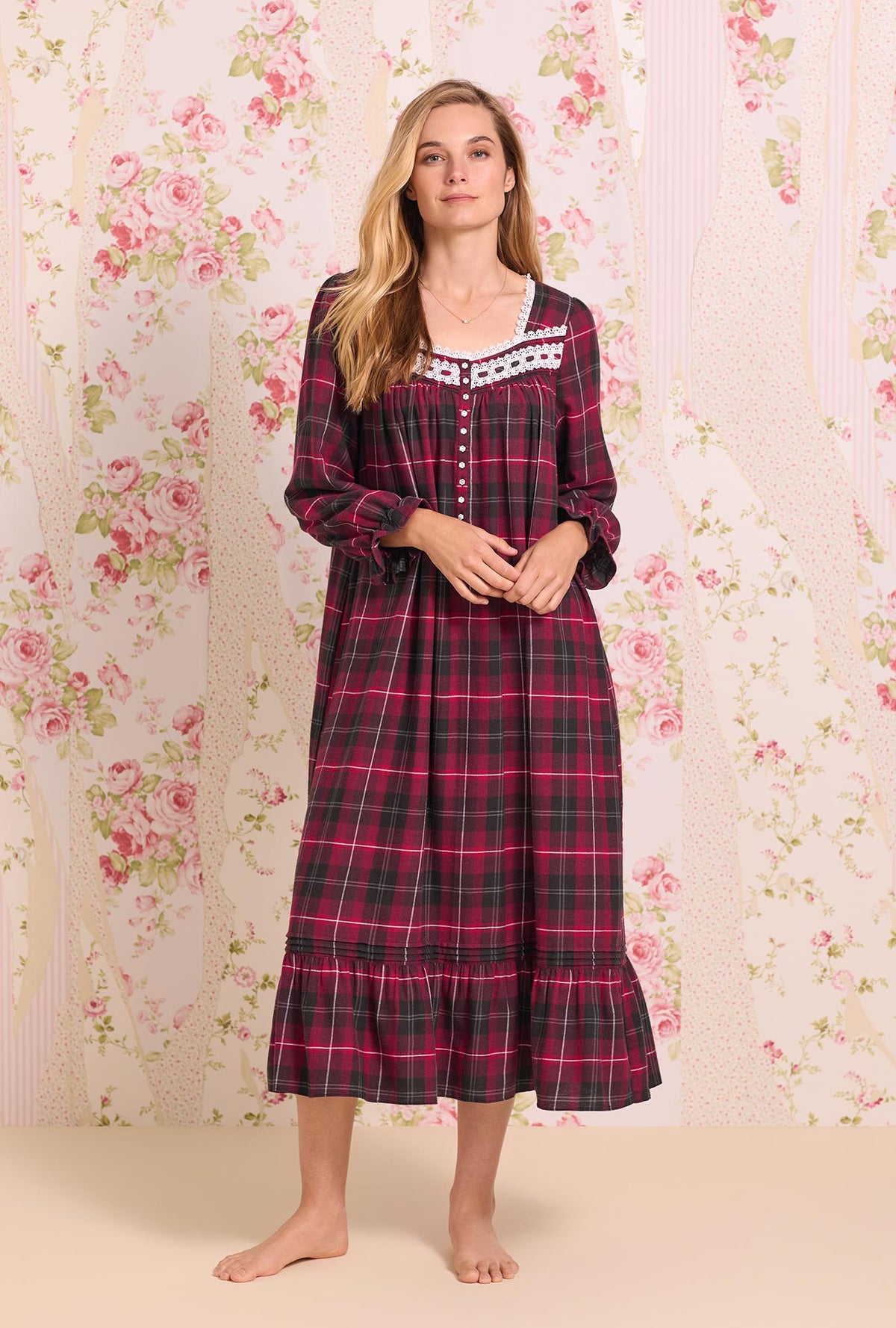 Hollyberry Plaid Cotton Rayon Long Nightgown