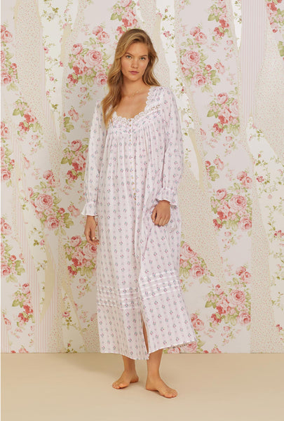 Sweetest Floral Stripe Long Button Front Robe - Eileen West