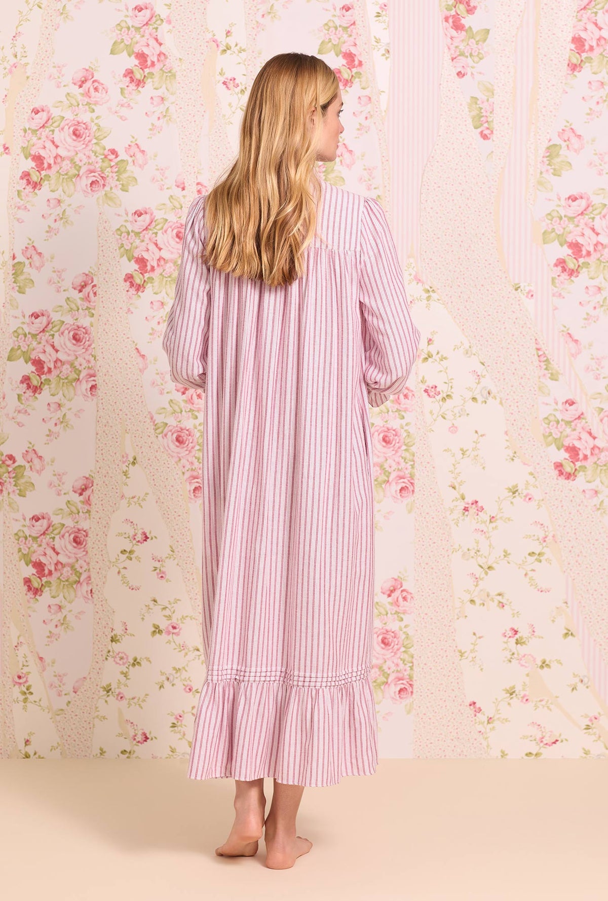 Berry Stripe Cotton Rayon Flannel Highneck Nightgown