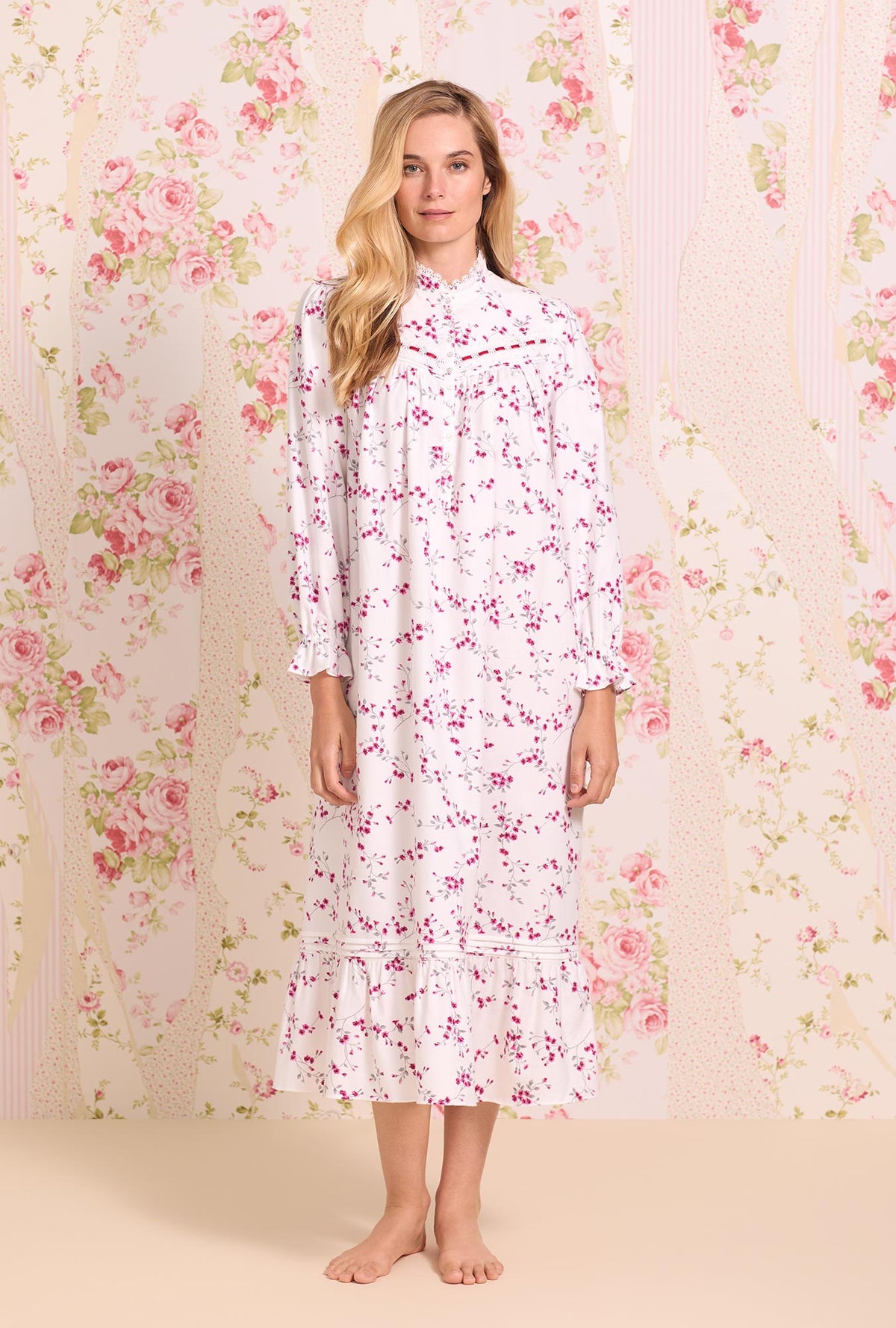 Hollyberry Floral Cotton Rayon Flannel Highneck Nightgown