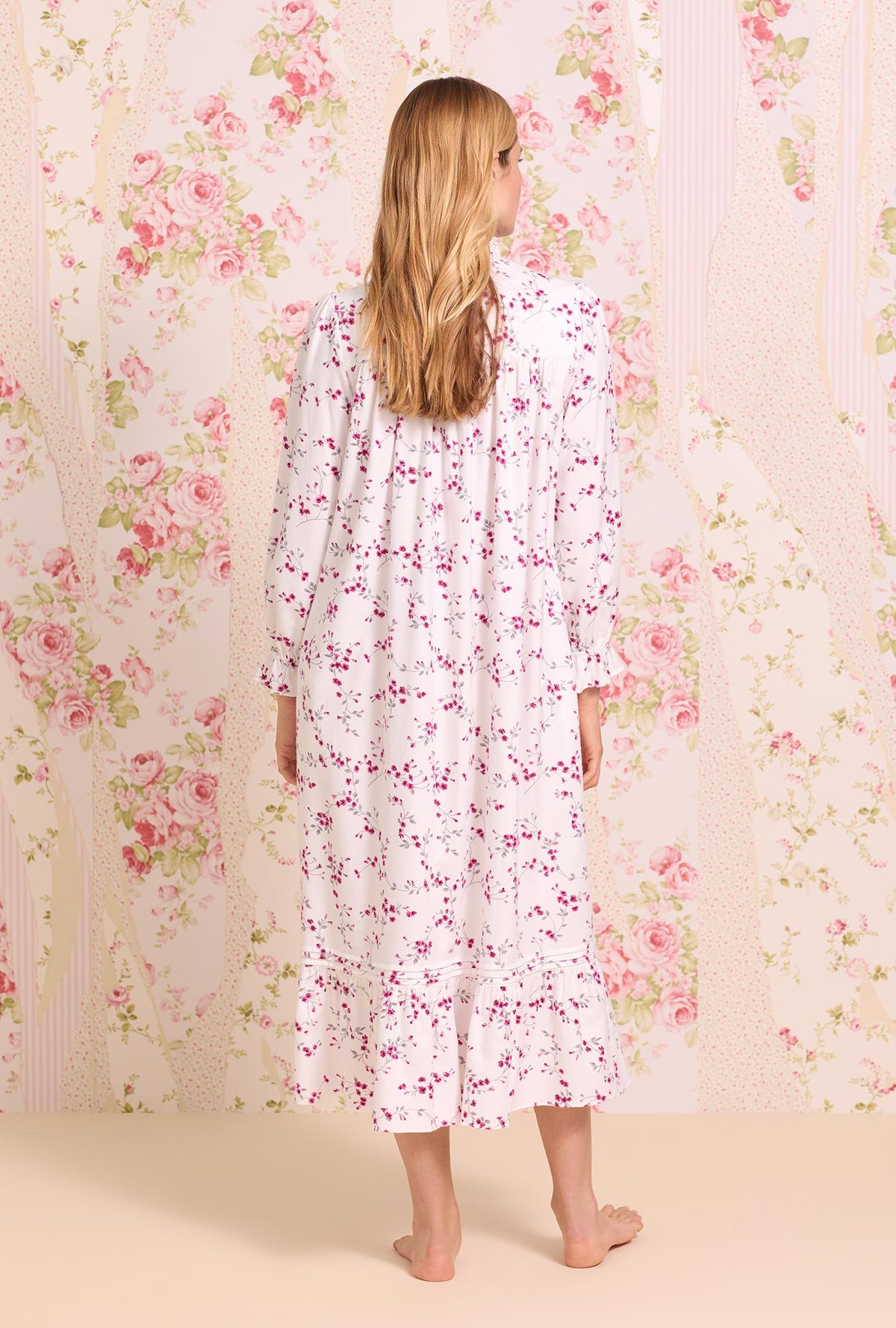 Hollyberry Floral Cotton Rayon Flannel Highneck Nightgown