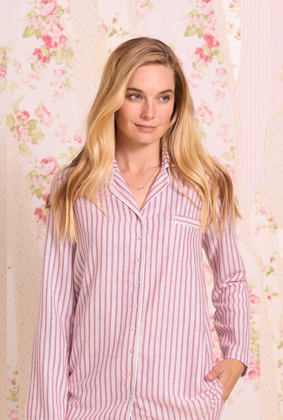 Berry Stripe Cotton Rayon Flannel Classic Pajama