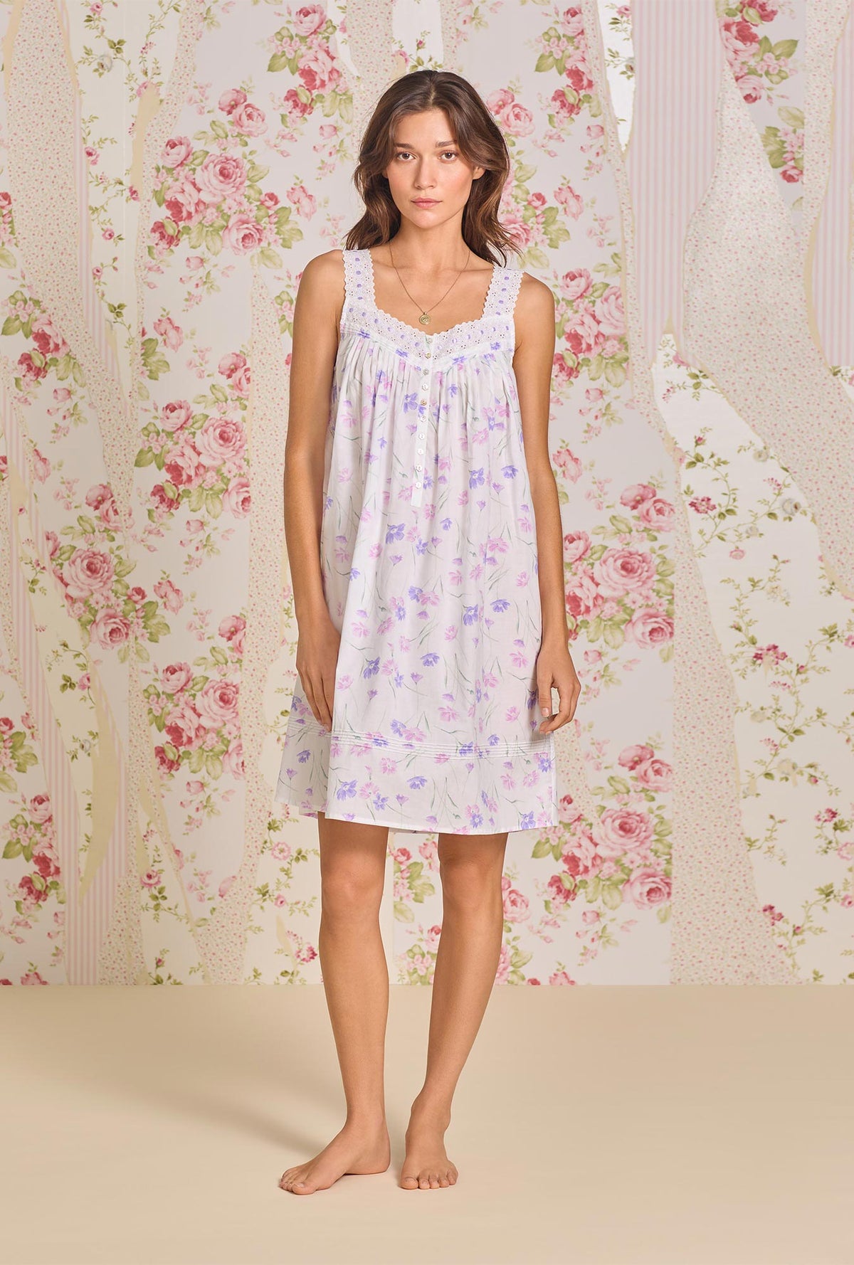 A lady wearing Royal Daisy Cotton Lawn Short Chemise