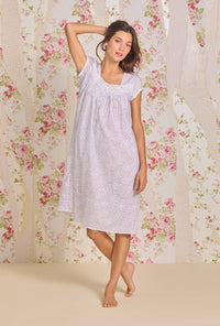 A lady wearing Wild Tulip Cotton Lawn Waltz Nightgown