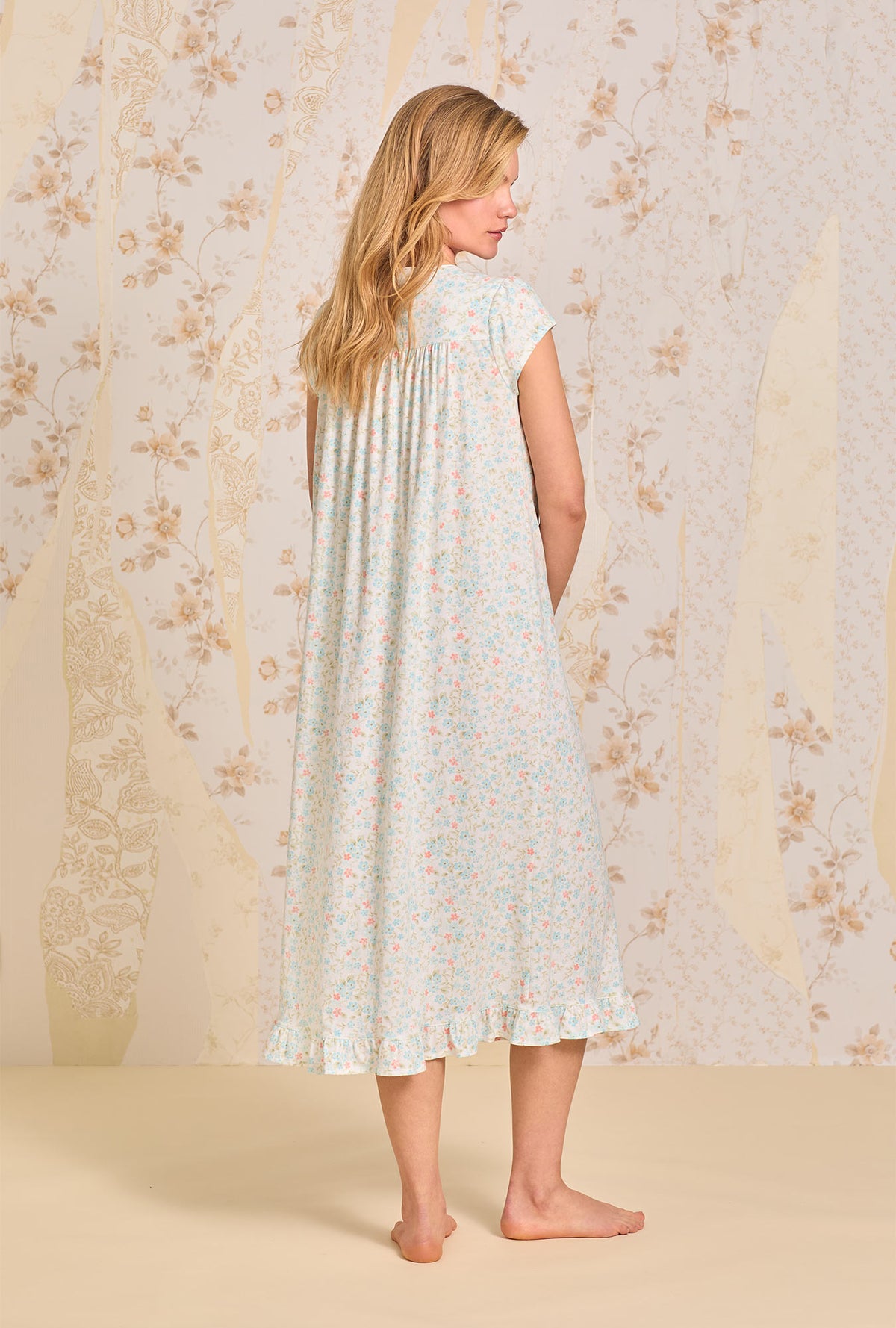 A lady wearing Summer Garden  Cotton Knit Nightgown