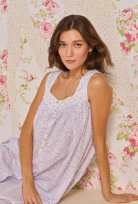 A lady wearing Wild Tulip "Eileen" Cotton Lawn Nightgown