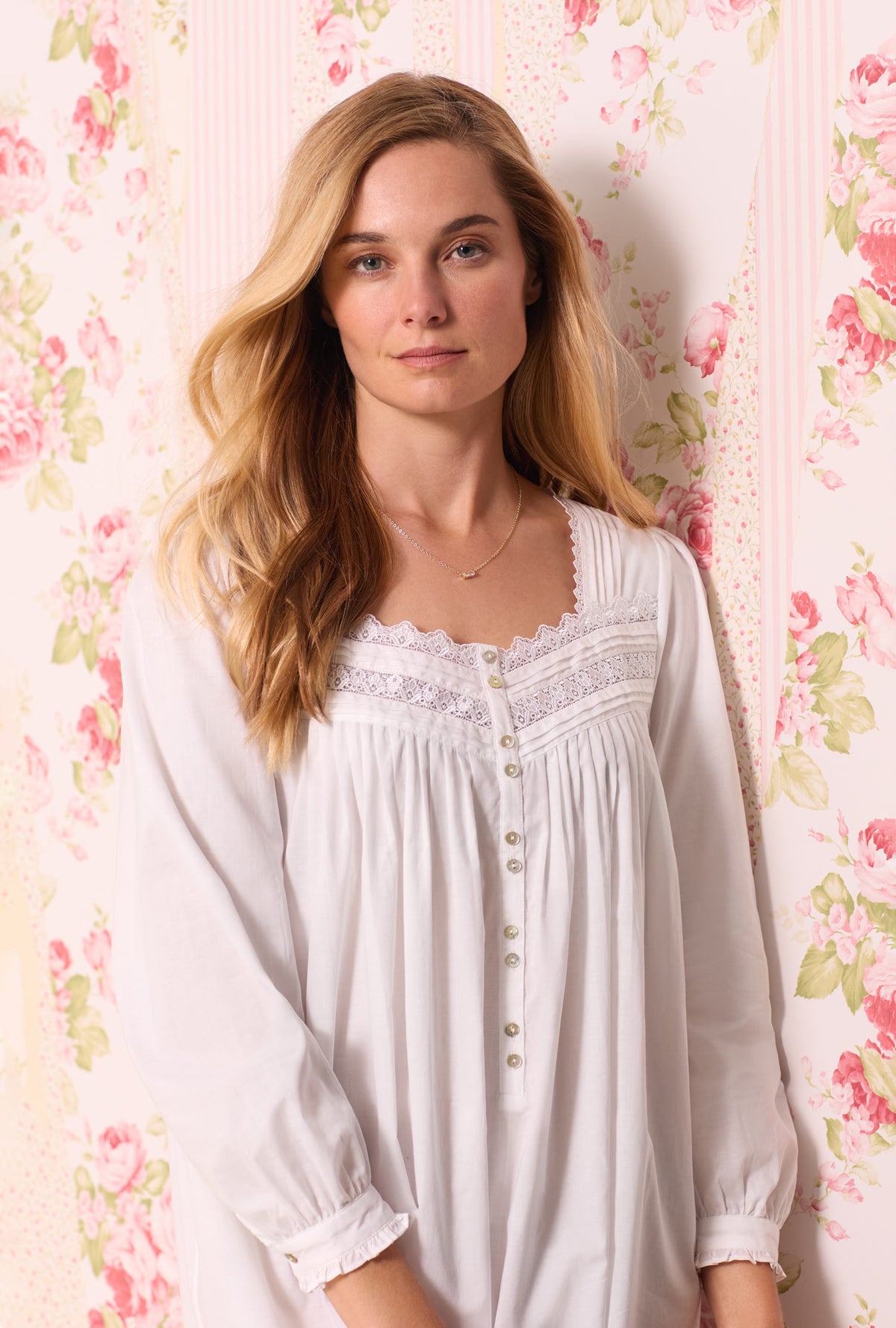 White Lily Long Sleeve Cotton Nightgown