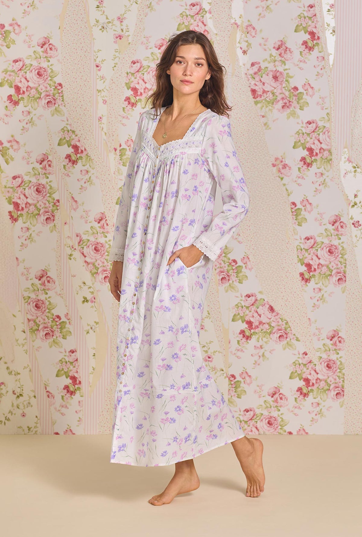 Royal Daisy Cotton Lawn Button Front Robe