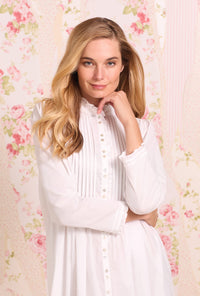 White Lily Button Front Highneck Cotton Robe