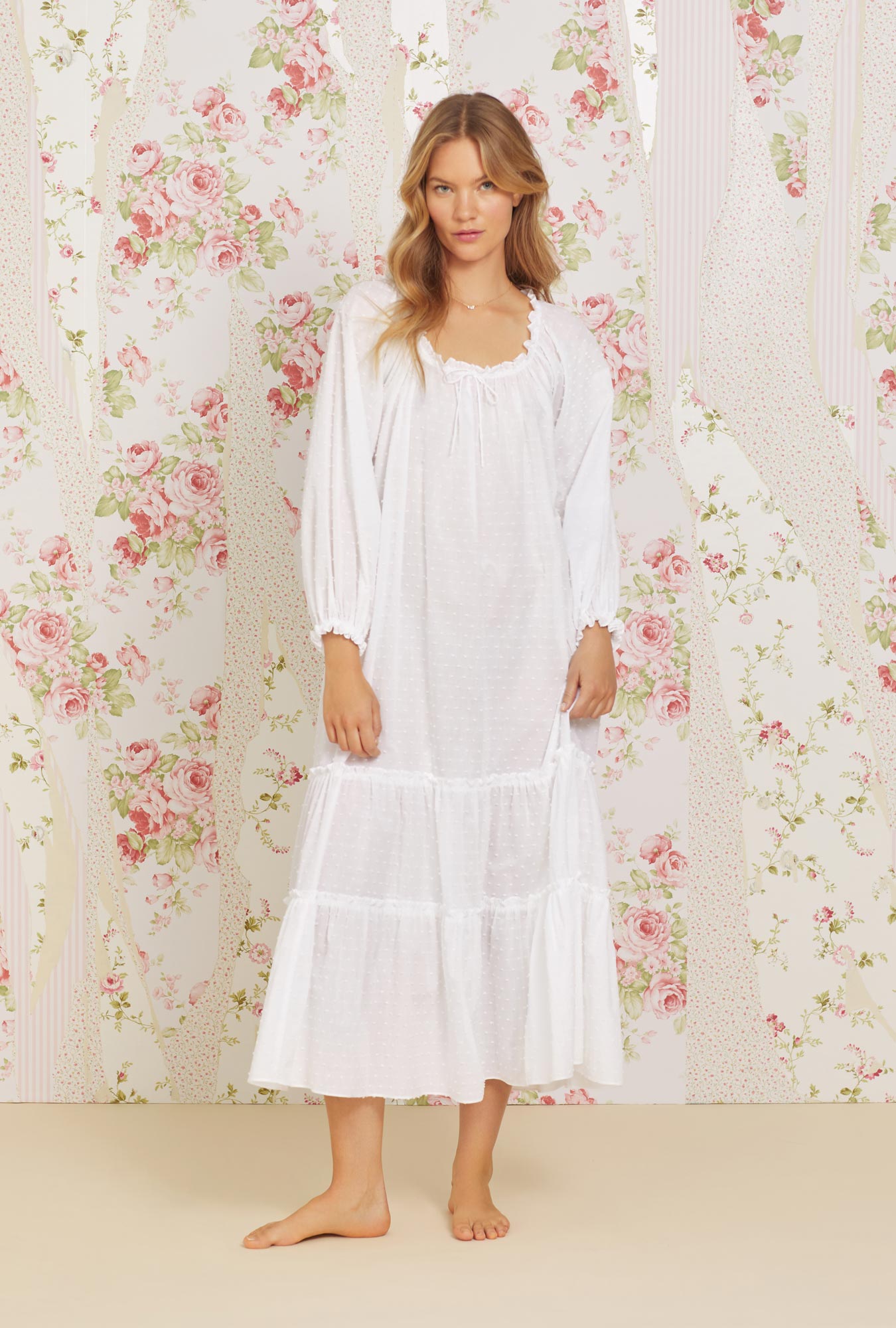 Sweetest Floral Stripe Eileen Cotton Woven Nightgown - Eileen West