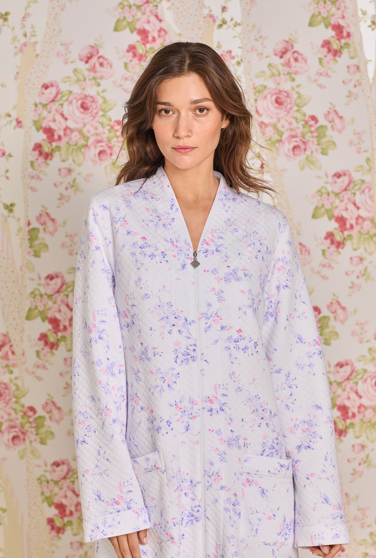 Petite Floral Diamond Quilt Zip Robe