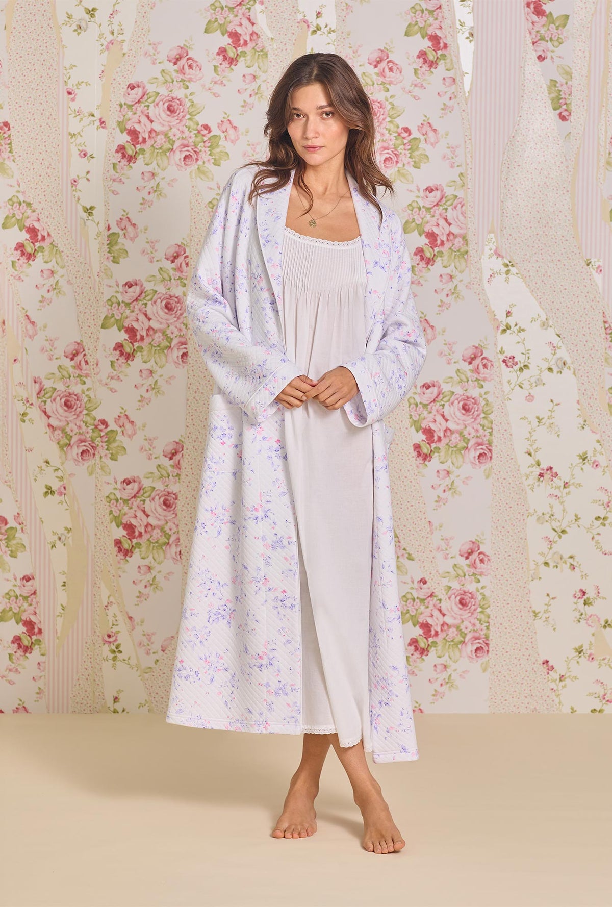 Petite Floral Diamond Quilt Wrap Robe