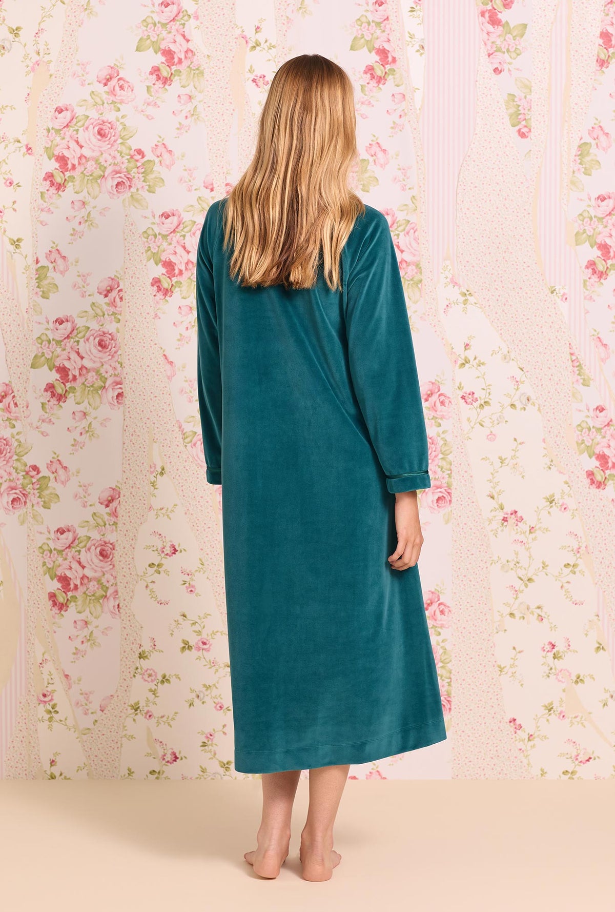 Lux Velour Long Zip Robe- Evergreen