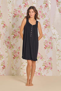 A lady wearing Iconic Black Tencel Modal Short Chemise