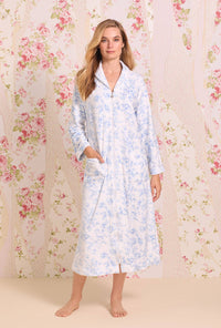 Lux Velour Long Zip Robe- Icy Floral