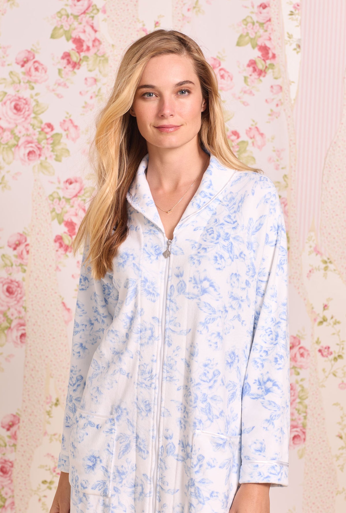 Lux Velour Long Zip Robe- Icy Floral