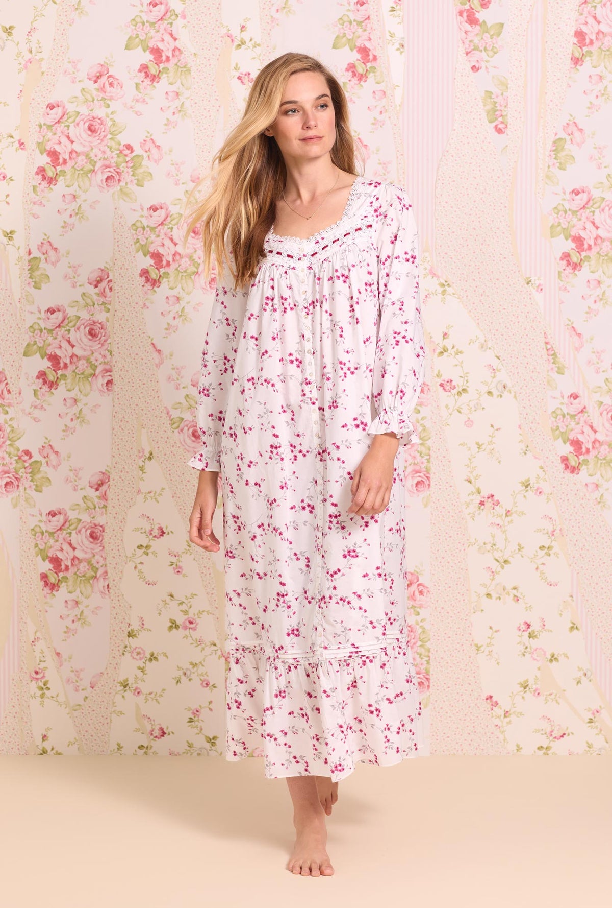 Hollyberry Floral Button Front Cotton Robe