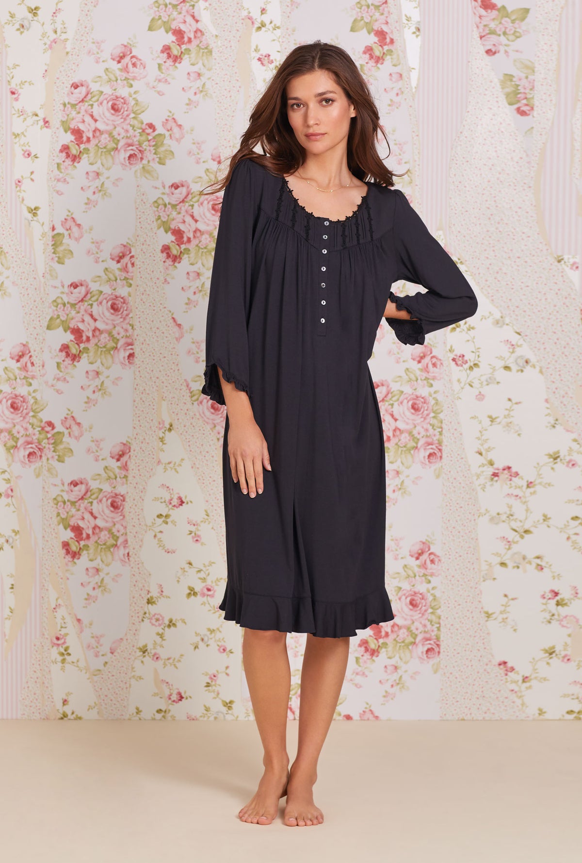 Eileen West Cotton Flannel Long Sleeve Waltz Gown Rosebuds XS at