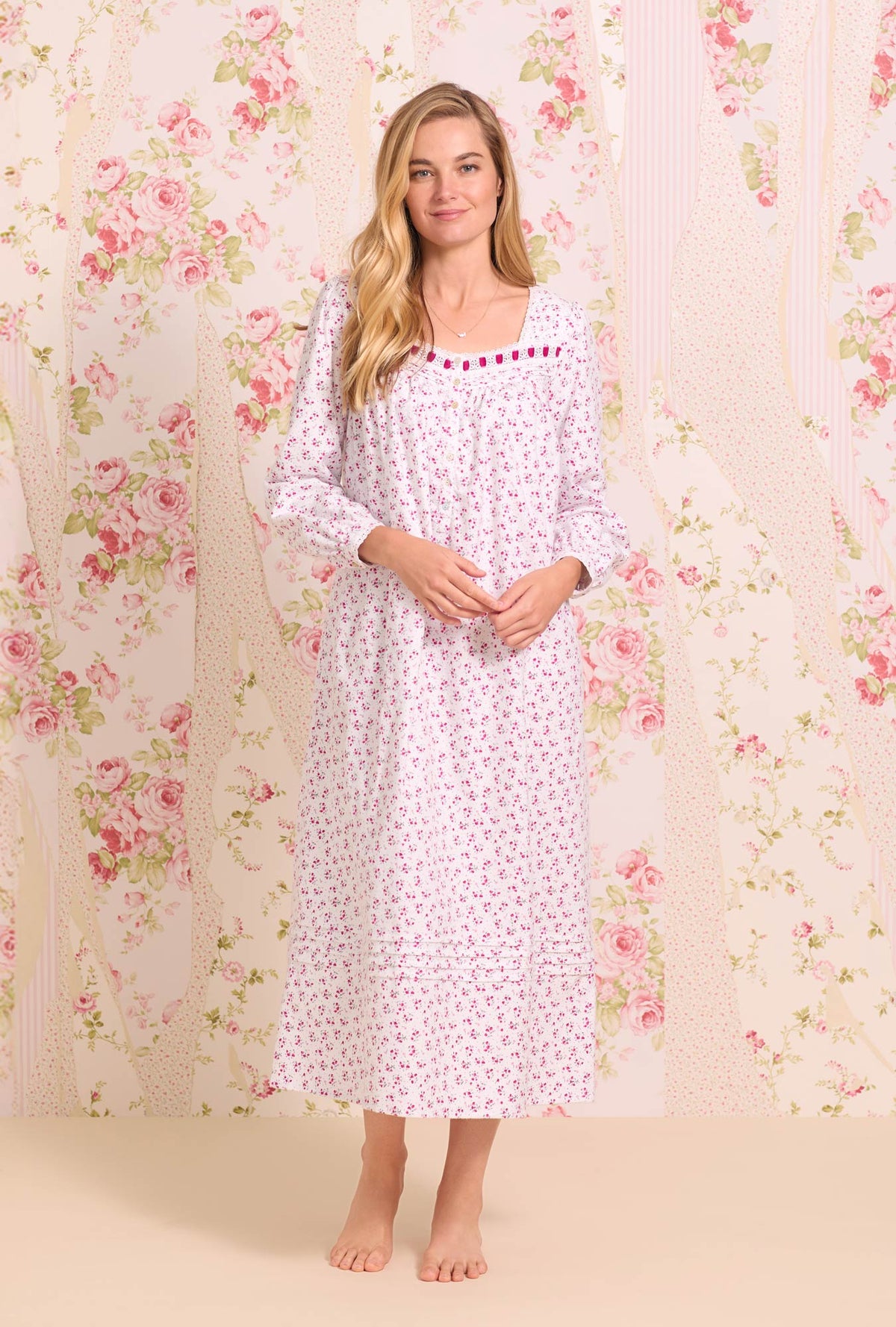 Sweet Holiday Floral Heritage Cotton Flannel Long Nightgown