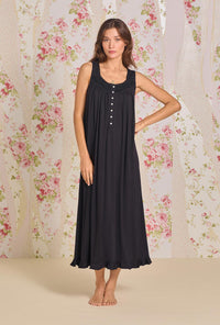 A lady wearing Iconic Black "Eileen" Tencel Modal Nightgown