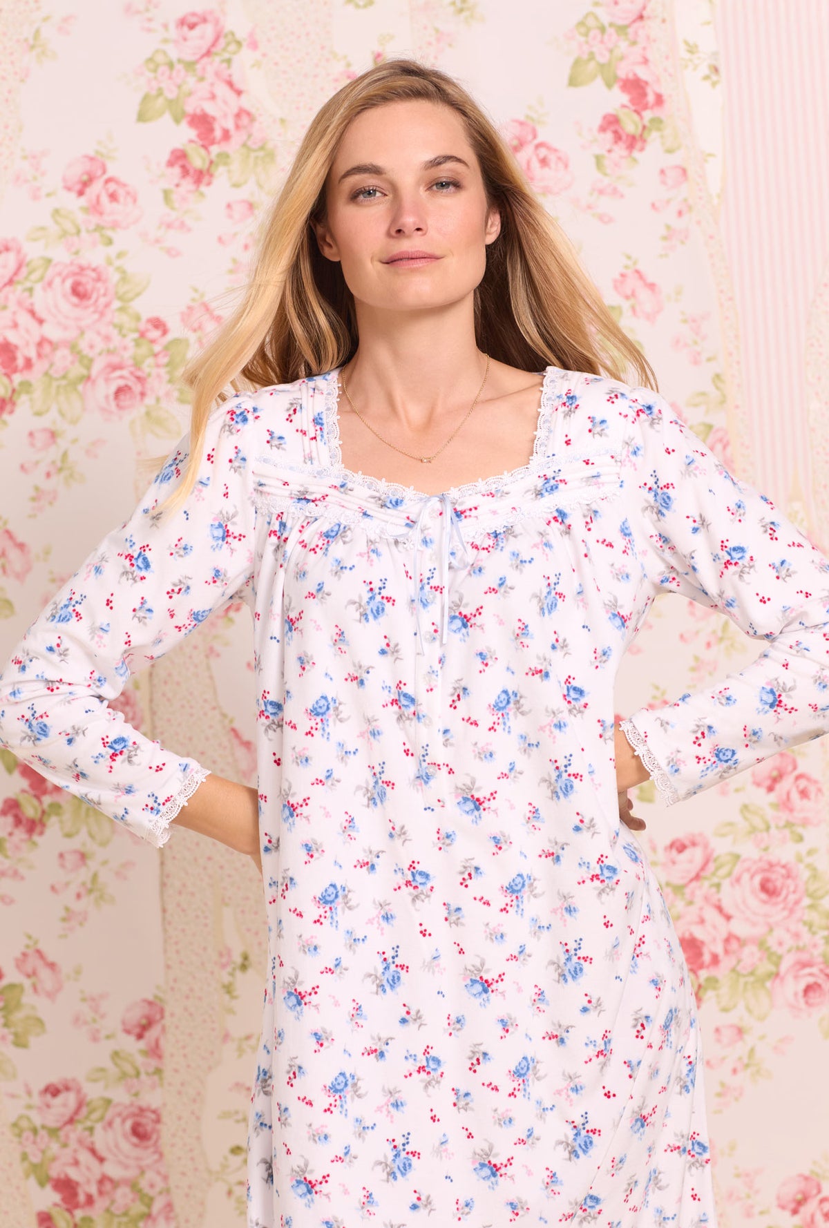 Winter Floral Cozy Fleece Long Nightgown