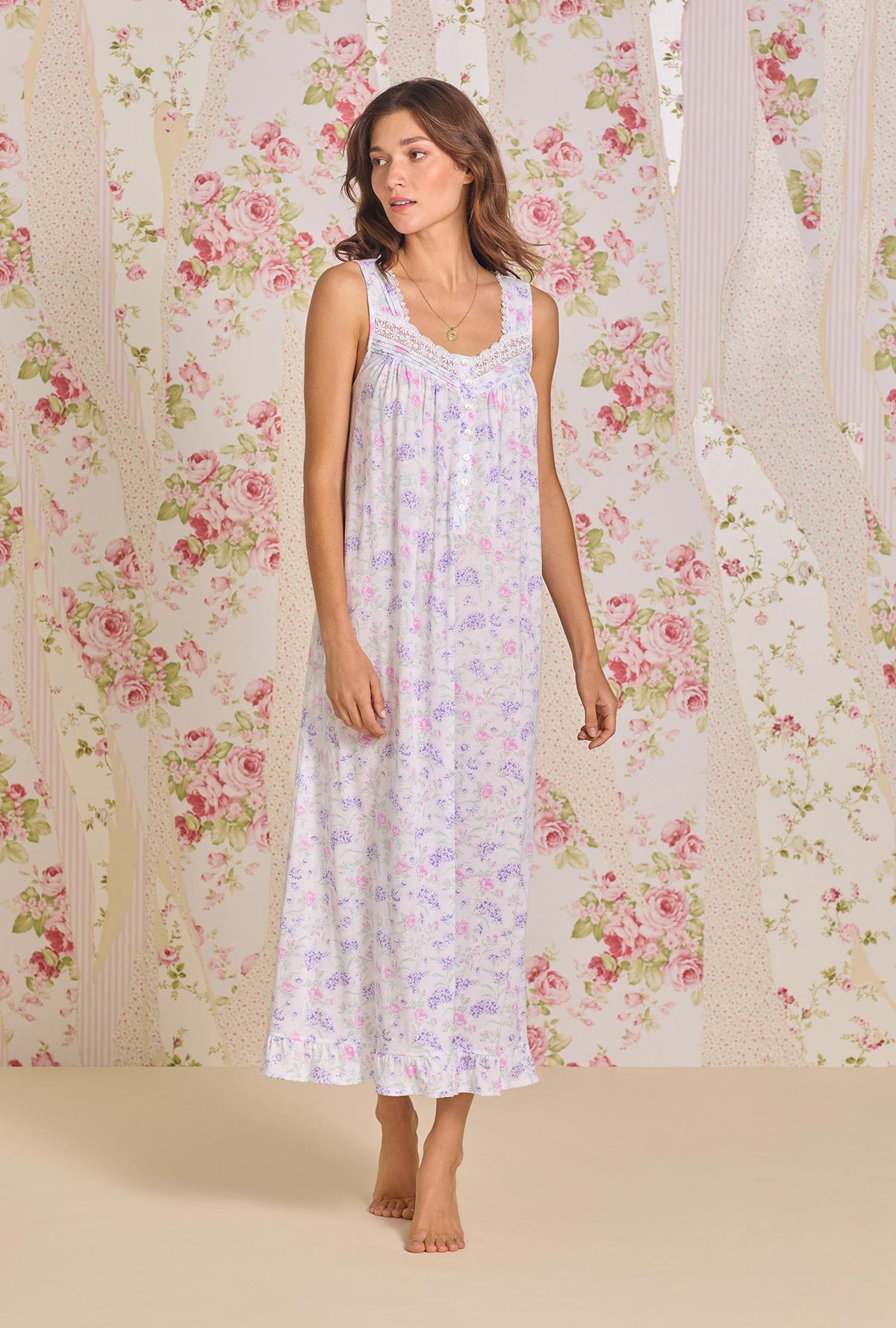 A lady wearing Mademoiselle &quot;Eileen&quot; Cotton Modal Nightgown