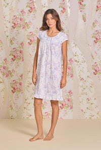 A lady wearing Petite Floral Cotton Knit Short Nightgown