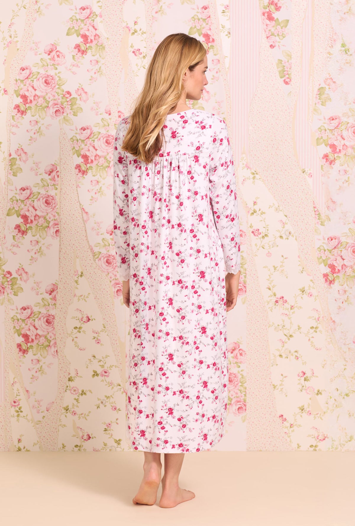 Dreamy Sweater Knit Long Nightgown- Dreamy Claret Floral