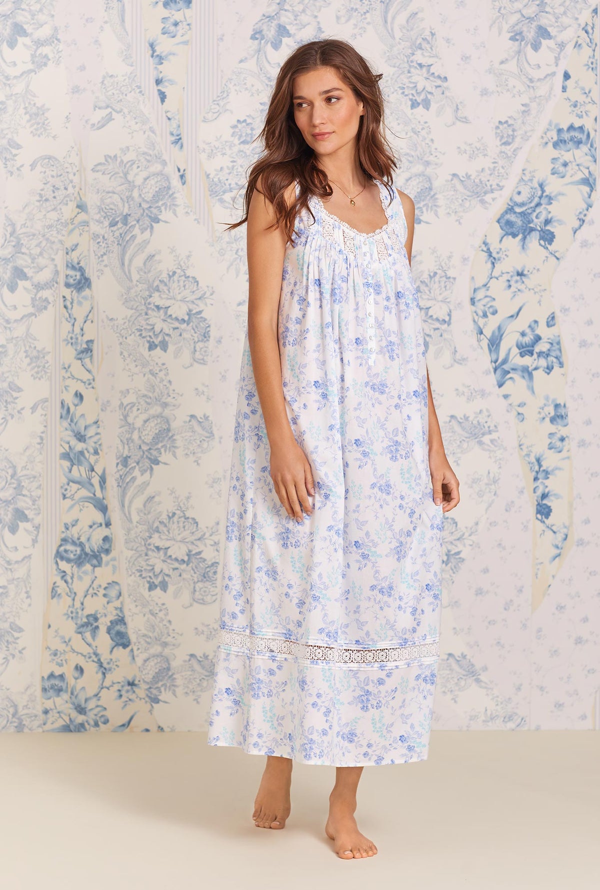 Eileen West China Blue Floral Chemise  Eileen west, Night gown, Cotton  night dress
