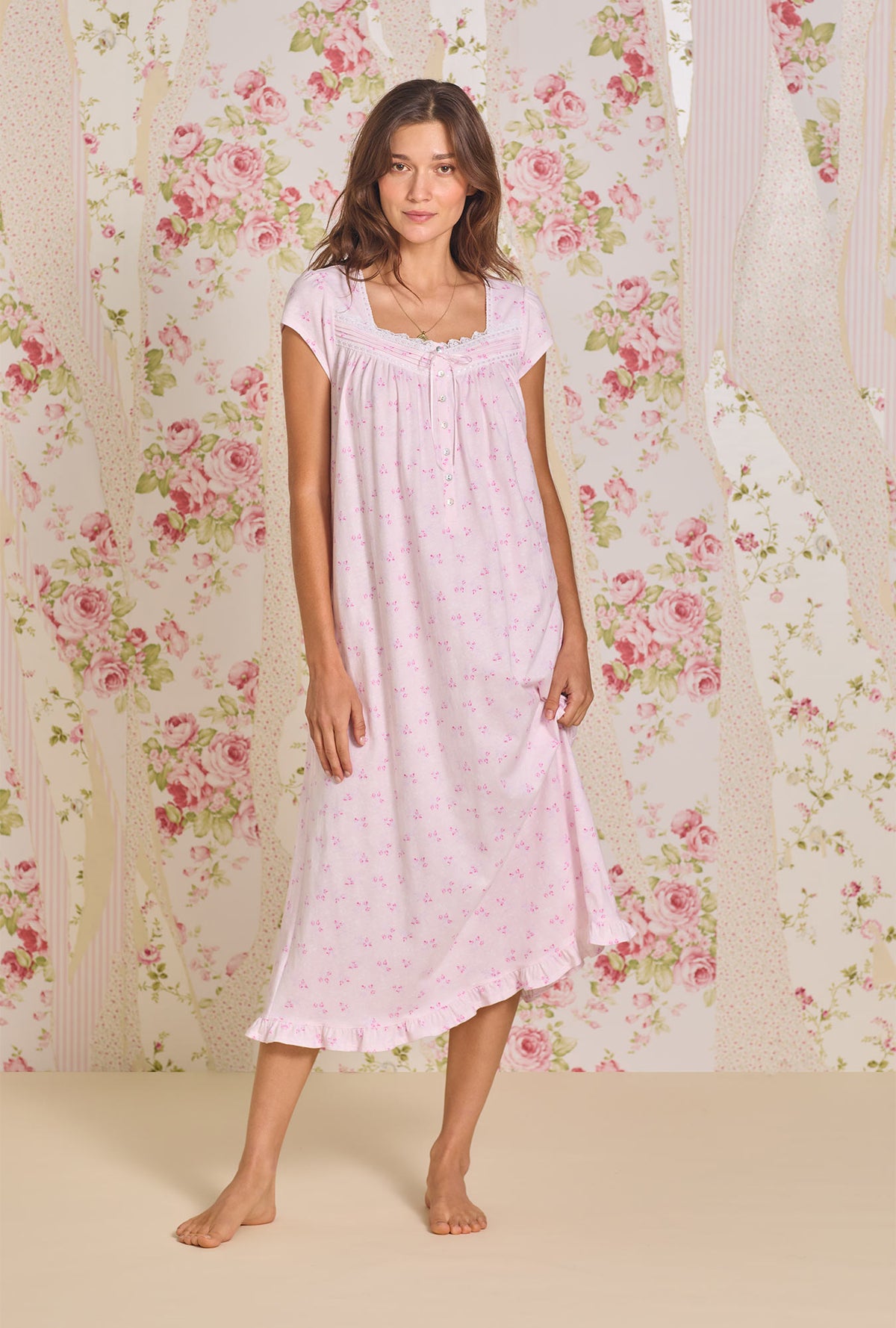 Rosebud Bliss Cotton Knit Long Nightgown