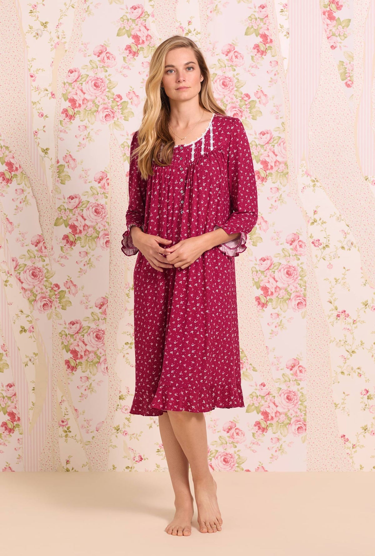 Tencel™ Claret Dream Floral Waltz Long Sleeve Knit Nightgown