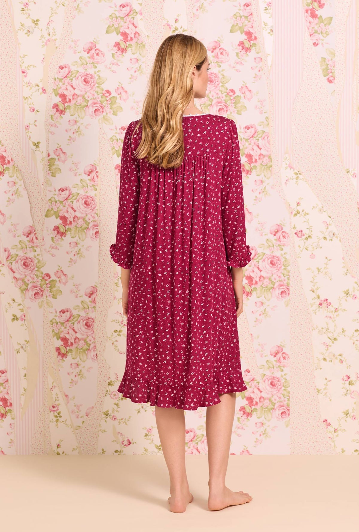 Tencel™ Claret Dream Floral Waltz Long Sleeve Knit Nightgown