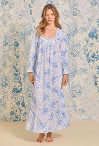 Romantic Blues Long Sleeve Cotton Nightgown