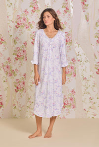 Petite Floral 3/4 Sleeve Cotton Knit Nightgown