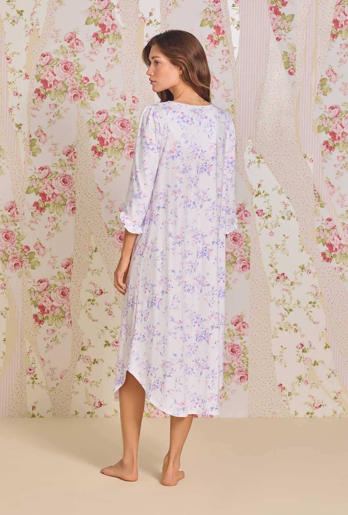 Petite Floral 3/4 Sleeve Cotton Knit Nightgown