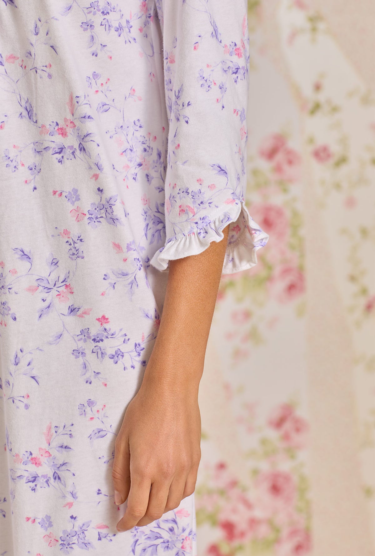 Petite Floral 3/4 Sleeve Cotton Knit Nightgown