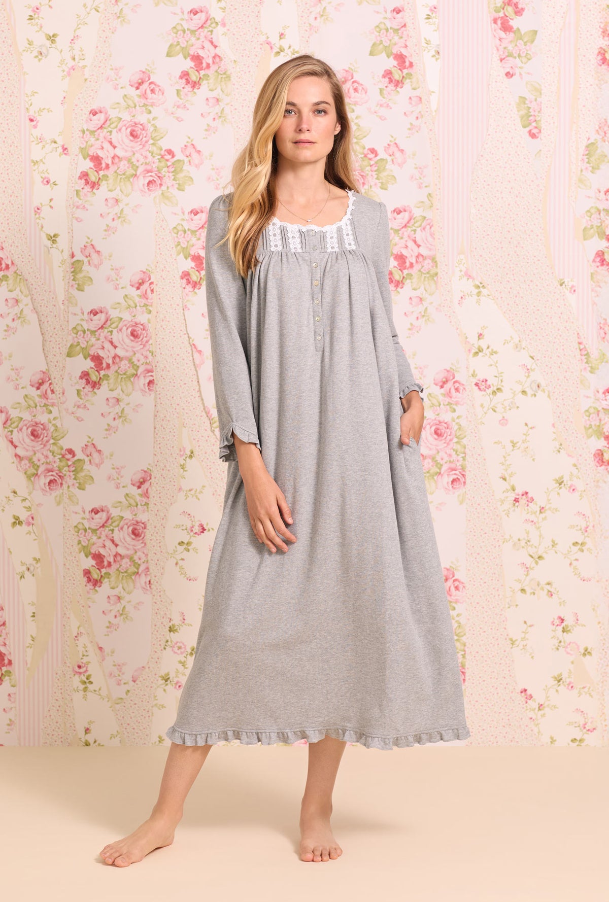 Dream Heather Grey Interlock Long Sleeve Nightgown