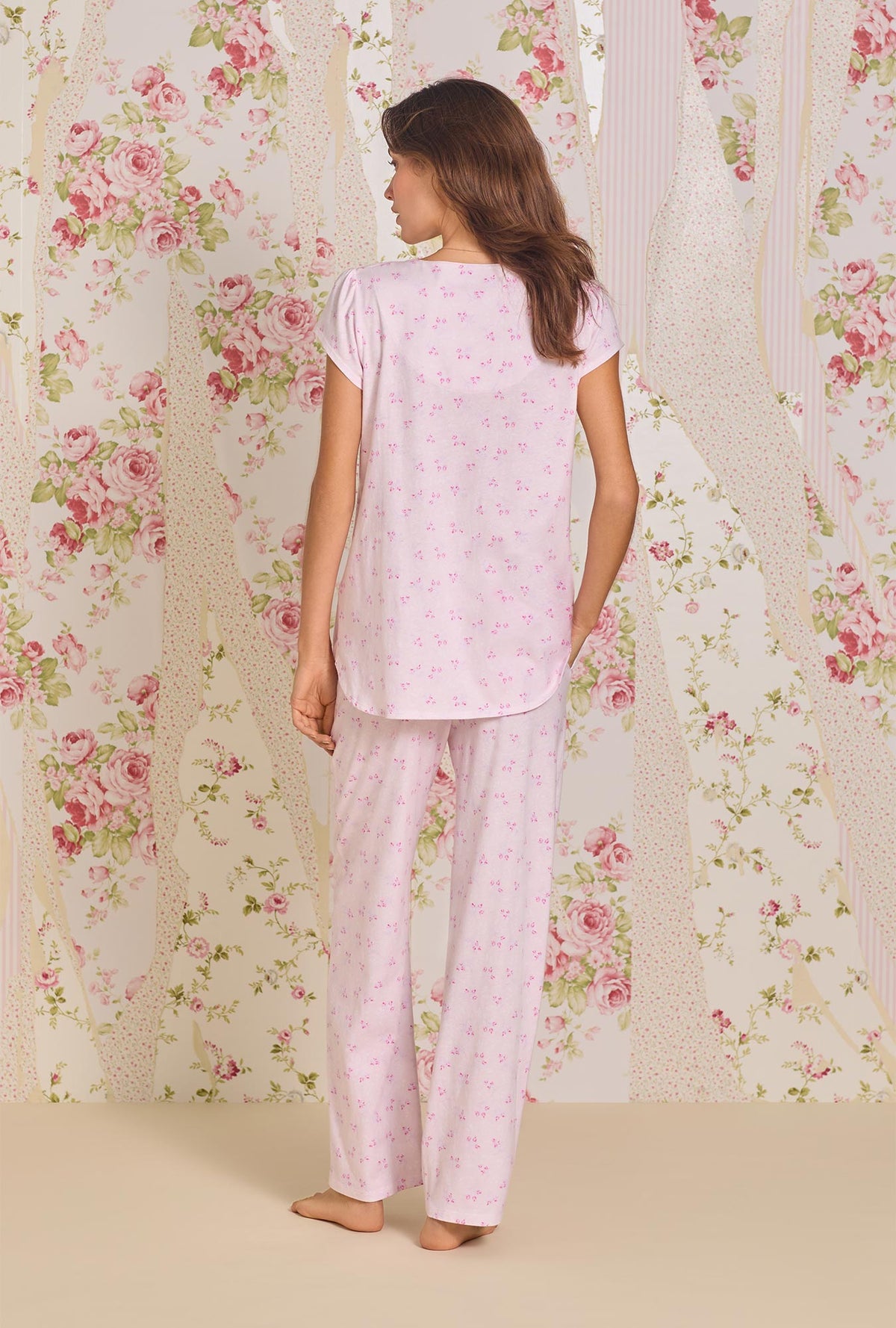 A lady wearing Rosebud Bliss Cotton Knit Pajama