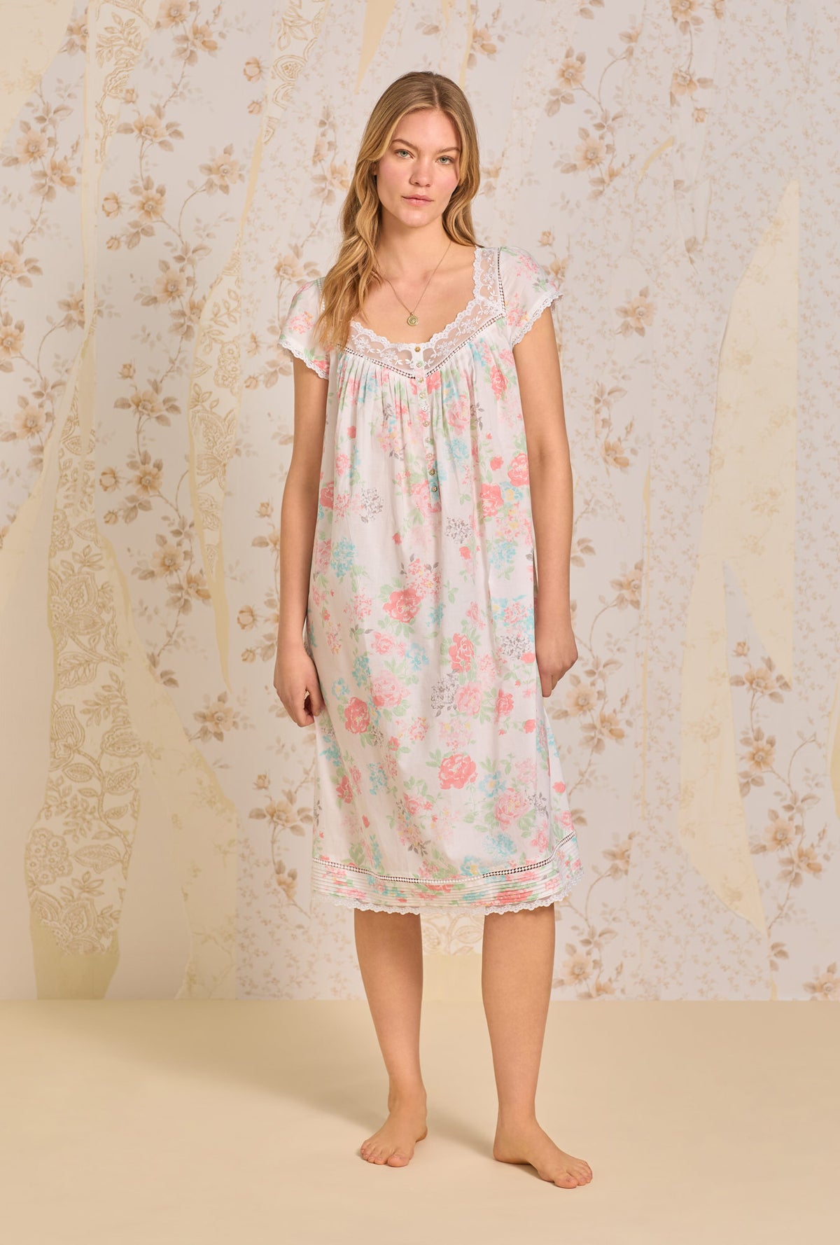 A lady wearing Summer Jubilee  Waltz Cotton Woven Nightgown