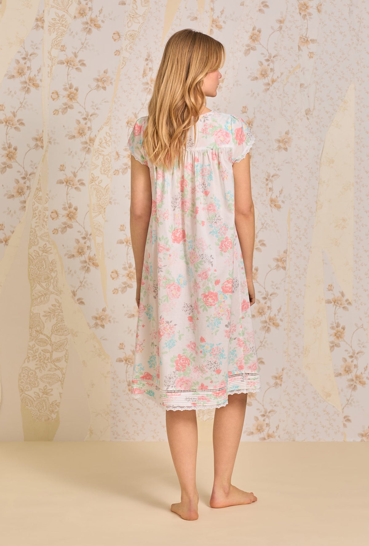 A lady wearing Summer Jubilee  Waltz Cotton Woven Nightgown