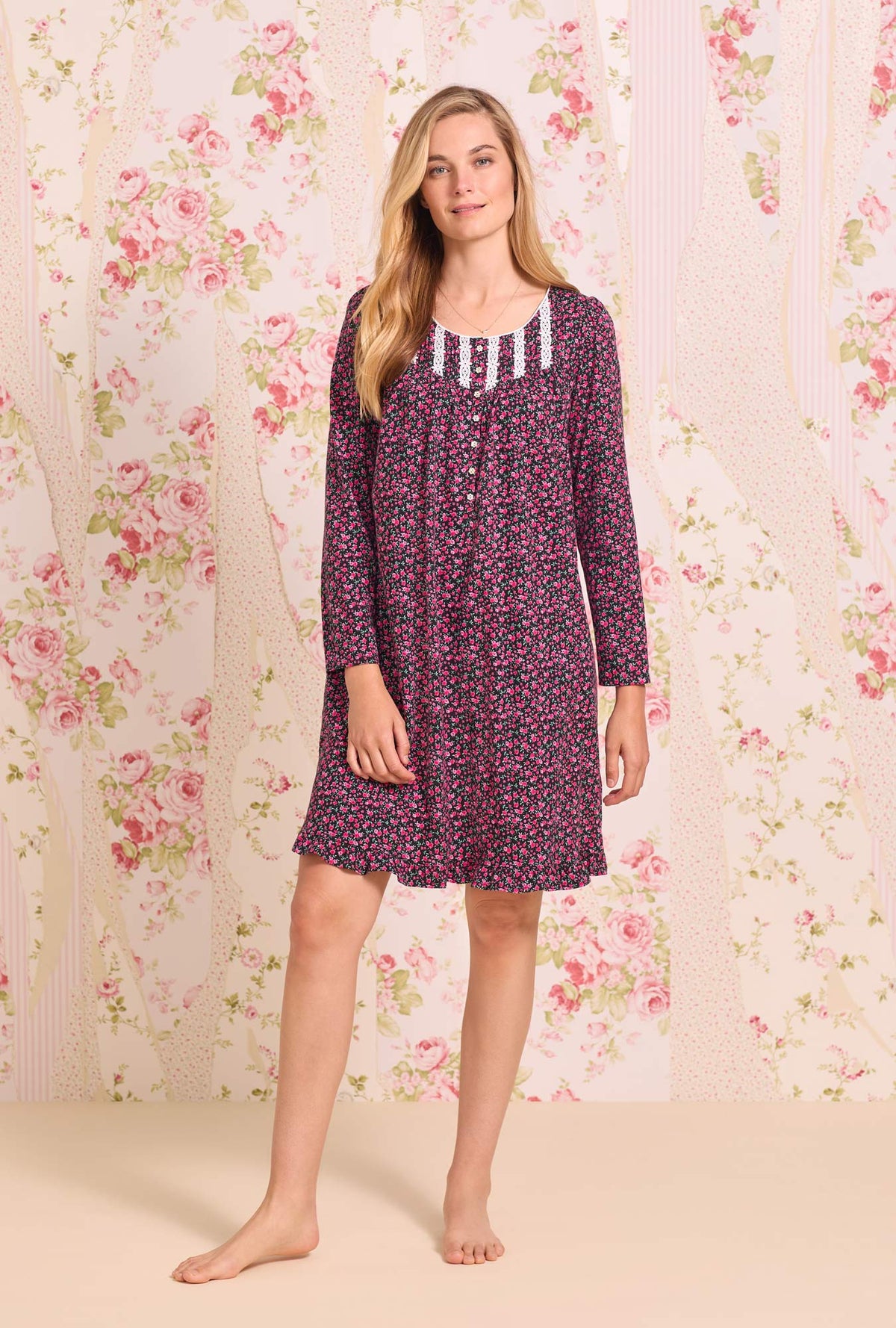 Cheerful Blooms Short Cotton Knit Nightgown