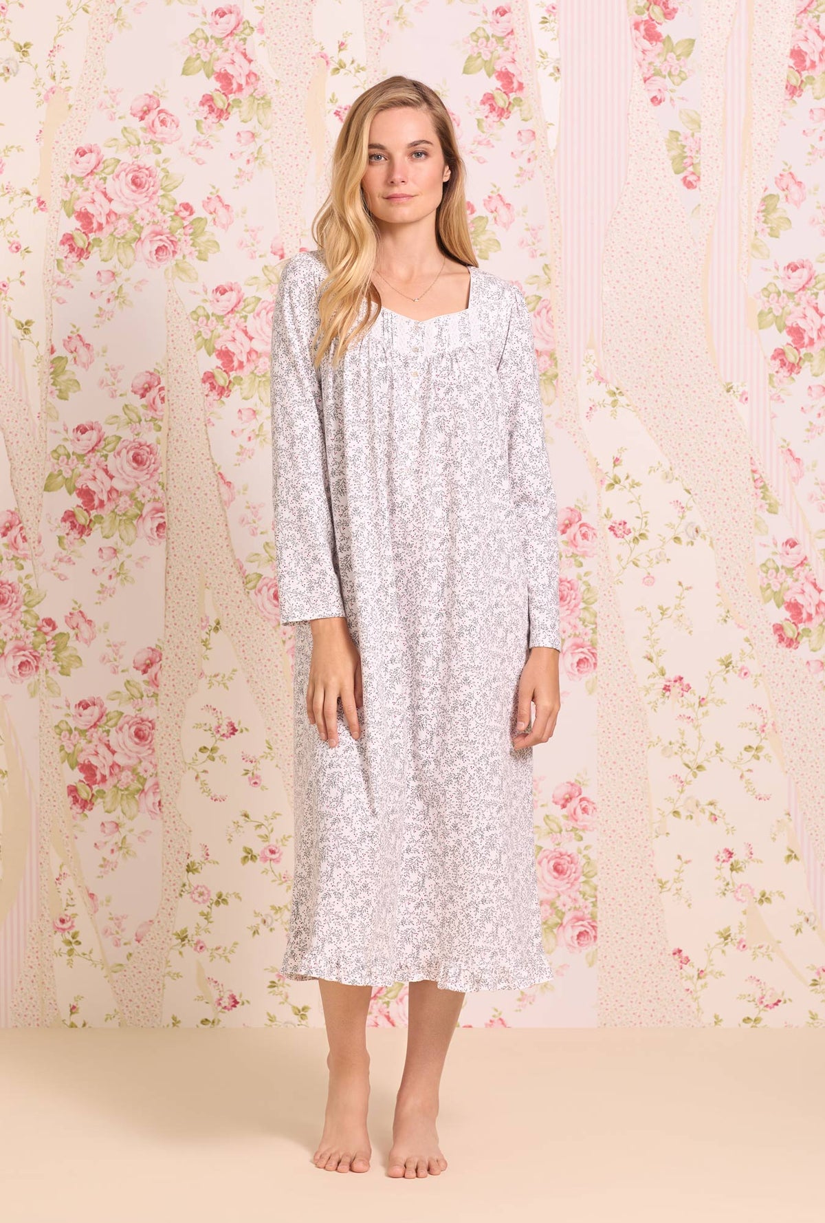 Holiday Leaf Scroll Long Cotton Knit Nightgown