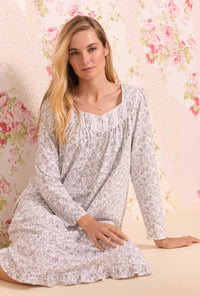 Holiday Leaf Scroll Long Cotton Knit Nightgown